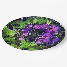 Lila bloem en bladeren met een geslepen mozaïek papieren bordje