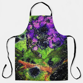 Lila bloem en bladeren met een geslepen mozaïek schort