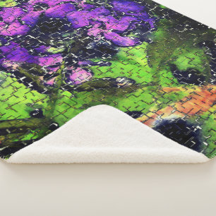 Lila bloem en bladeren met een geslepen mozaïek sherpa deken