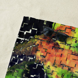 Lila bloem en bladeren met een geslepen mozaïek strandlaken