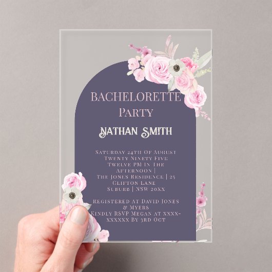 Lila Bloemboog Zomer Bachelorette Party Acryl Uitnodigingen (Insitu (Draagbaar))