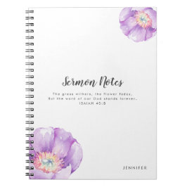 Lila bloemen Aangepast Sermon Notes Journal Notitieboek