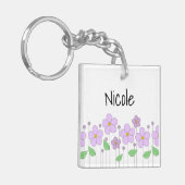 Lila Bloemen Acryl Sleutelhanger (Voorkant Links)