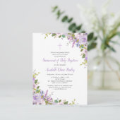 Lila Bloemen Baby Meisje Dopen Uitnodiging Briefka (Staand voorkant)