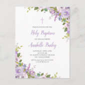 Lila Bloemen Baby Meisje Dopen Uitnodiging Briefka (Voorkant)
