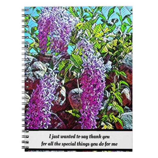 Lila bloemen bloeiende tuin notitieboek (Voorkant)