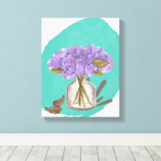 lila Bloemen - Bloemenwandkunst - 11x14 inch Canvas Afdruk (Insitu (Houten vloer))