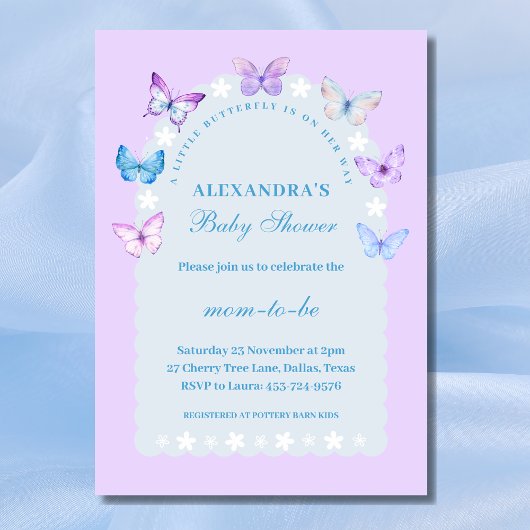 Lila Bloemen Boho Een beetje vlinder Baby shower Kaart