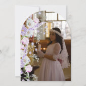 Lila Bloemen Boog Eerste Communie Dank u kaart (Voorkant)