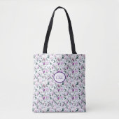 Lila bloemen canvas tas, monogrammen tote bag (Voorkant)
