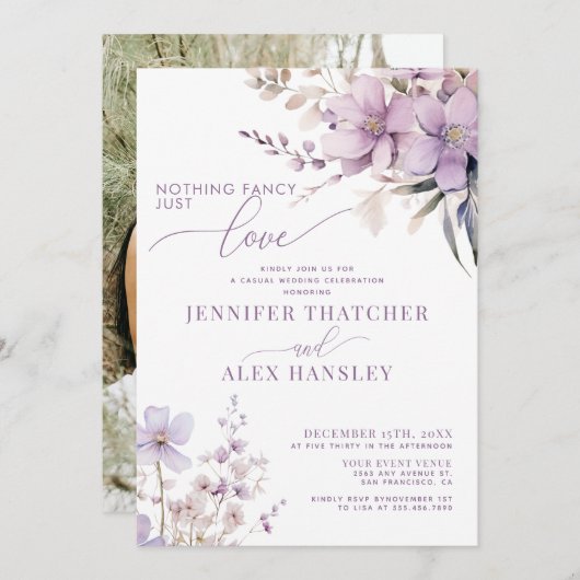 Lila bloemen | Casual receptie Kaart (Voorkant / Achterkant)