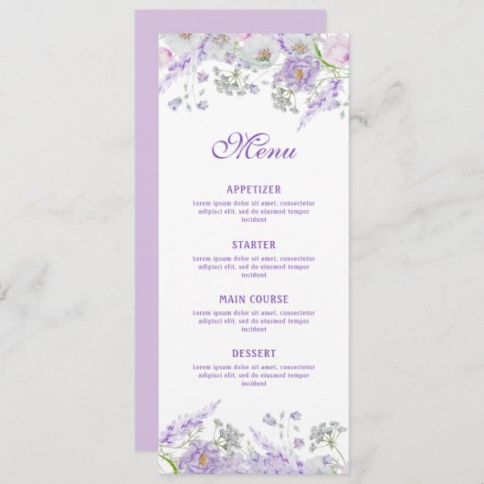 Lila Bloemen Classic Menu (Voorkant / Achterkant)