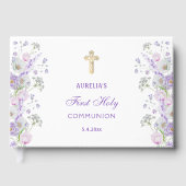 Lila bloemen eerste communie gastenboek (Voorkant)