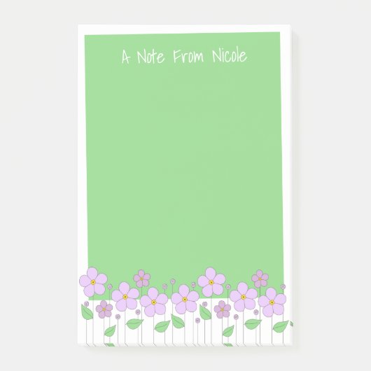 Lila bloemen en groene post-it notities post-it® notes (Voorkant)