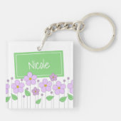 Lila Bloemen en Label Acryl Sleutelhanger (Achterkant)
