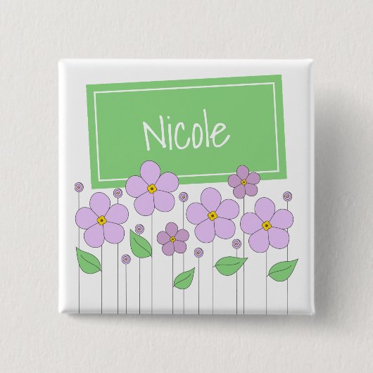 Lila Bloemen en Labels Button (Voorkant)