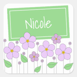 Lila Bloemen en Labels Sticker