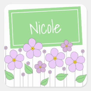 Lila Bloemen en Labels Sticker