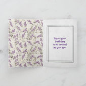 Lila bloemen en naaldverjaardag kaart (Binnen)