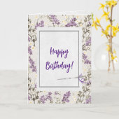 Lila bloemen en naaldverjaardag kaart (Gele Bloem)