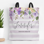 Lila Bloemen en Strepen Bruidsmeisje Monogram Tote Bag