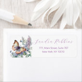 Lila bloemen en vlinders etiket (Insitu)