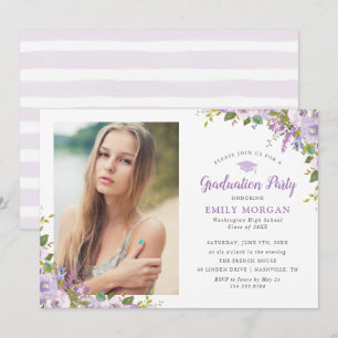 Lila Bloemen Foto Graduation Party Kaart