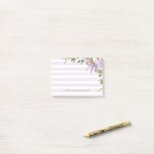 Lila Bloemen Gepersonaliseerde Leraar Naam Post-it Post-it® Notes (Op bureau)
