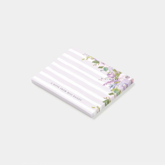 Lila Bloemen Gepersonaliseerde Leraar Naam Post-it Post-it® Notes (Schuin)