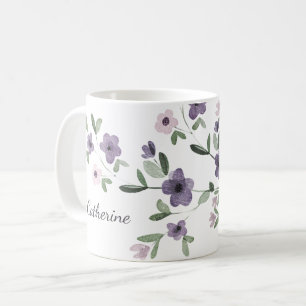 lila bloemen gepersonaliseerde naam koffiemok