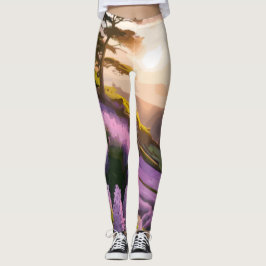 Lila bloemen: Hillside Art bij Sunset's Glow Leggings