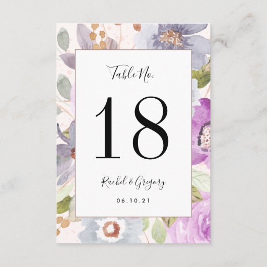 Lila bloemen |  Kaart tabelnummer (Achterkant)