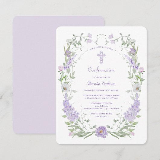 Lila bloemen Lijst bevestiging Kaart (Voorkant / Achterkant)