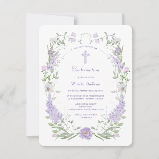 Lila bloemen Lijst bevestiging Kaart (Voorkant)