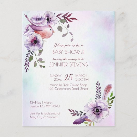 Lila bloemen met paarse schogunst, met vogel (Voorkant)