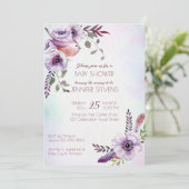 lila bloemen met Paarse schogunst, met vogelveren Kaart (Staand voorkant)