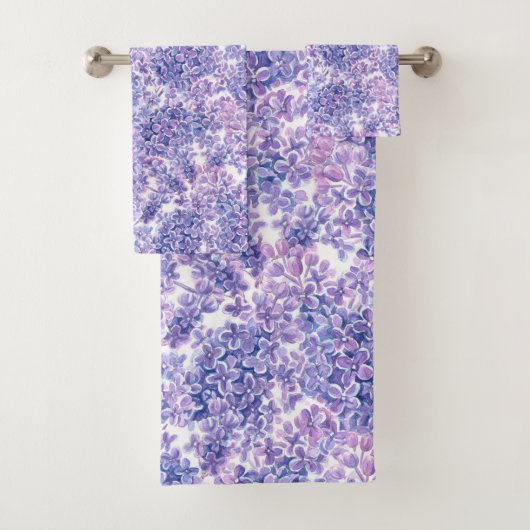 Lila bloemen met waterverf bad handdoek (Insitu)