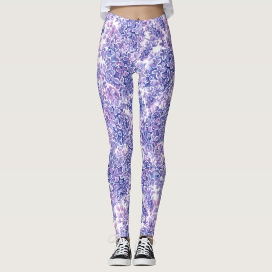 Lila bloemen met waterverf leggings (Voorkant)