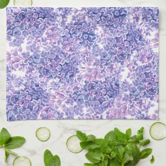 Lila bloemen met waterverf theedoek (Gevouwen)