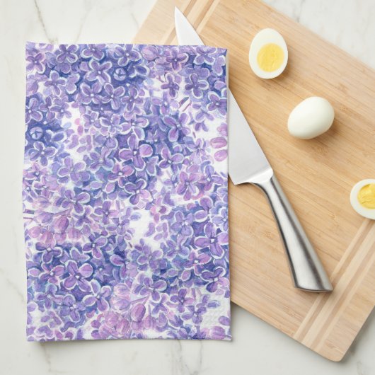 Lila bloemen met waterverf theedoek (Quarter Fold)