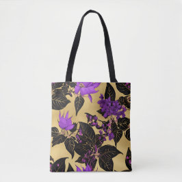 Lila bloemen met zwarte bladeren tote bag
