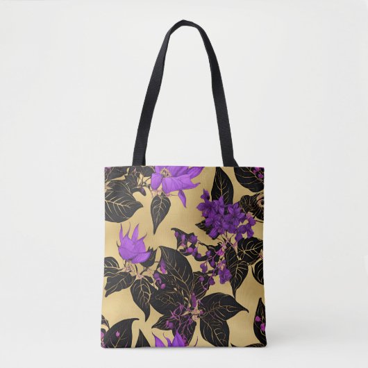 Lila bloemen met zwarte bladeren tote bag (Voorkant)