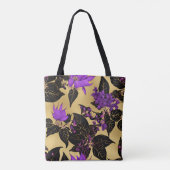 Lila bloemen met zwarte bladeren tote bag (Achterkant)