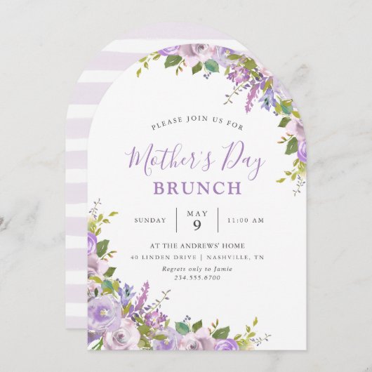 Lila Bloemen Moederdag Brunch Party Kaart (Voorkant / Achterkant)