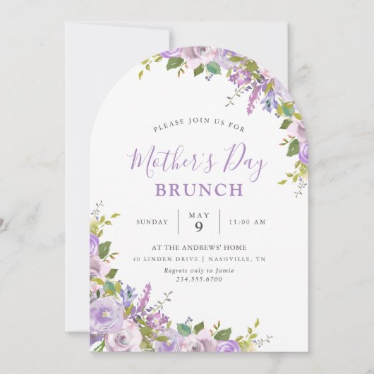 Lila Bloemen Moederdag Brunch Party Kaart (Voorkant)
