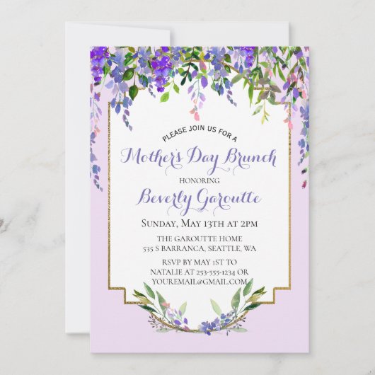 Lila Bloemen Moederdag Brunch Uitnodiging (Voorkant)