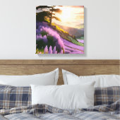 Lila bloemen op Hill op Sunset Glow Canvas Afdruk (Insitu (Slaapkamer))