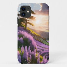 Lila bloemen op Hill op Sunset Glow