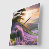Lila bloemen op Hill op Sunset Glow Vierkante Klok (Hoek)