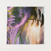 Lila bloemen op Hill op Sunset Glow Wandkleed (Voorkant (horizontaal))